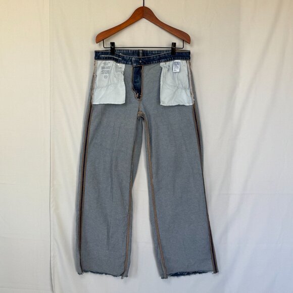 AE Stretch Low-Rise Baggy Wide-Leg Raw Hem Med Blue Denim Jeans Size 12 Long - Picture 9 of 15